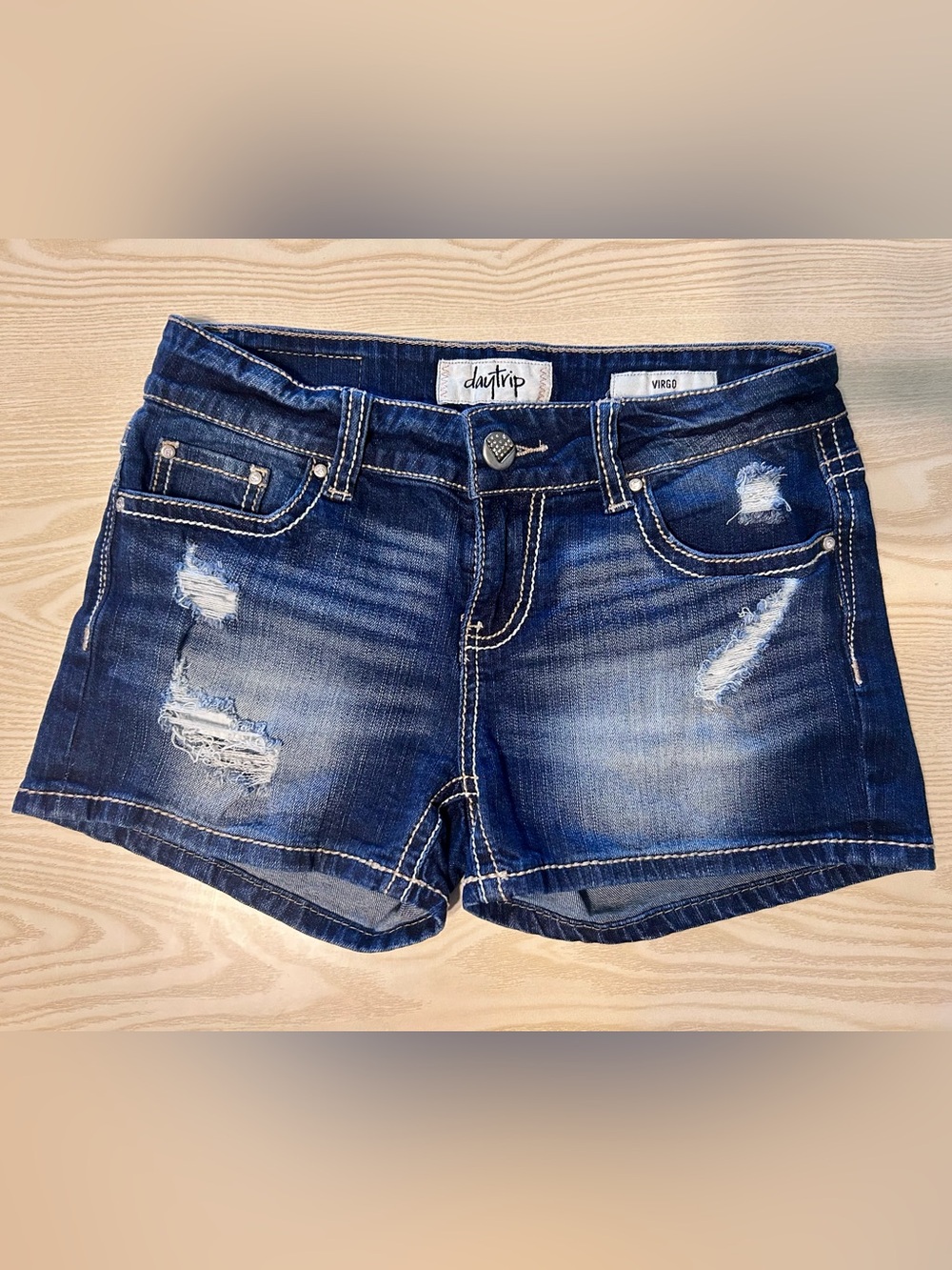 Daytrip Virgo Light Blue Denim Shorts with Contrast Stitching